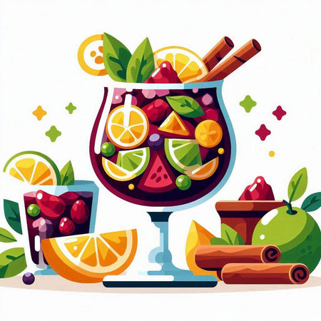 Vector illustration of a glass of sangria with fruits and spices.のイラスト素材