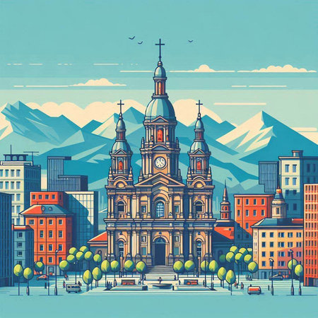 Sketch of the Church of Our Lady of Kazan in Kazan, Russiaのイラスト素材