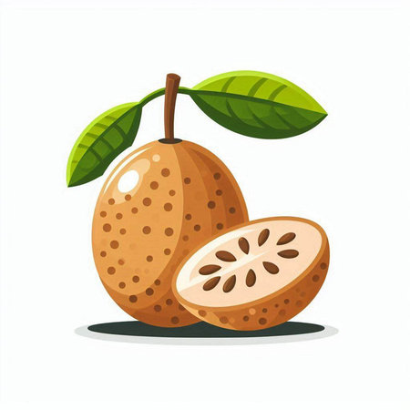 Fresh sapodilla fruit isolated on white background. Vector illustration.のイラスト素材