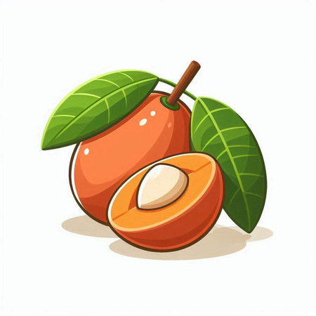 Peach vector illustration isolated on white background. Exotic fruit.のイラスト素材