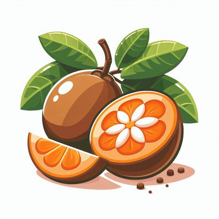 Santol fruit with leaves isolated on white background. Vector illustration.のイラスト素材