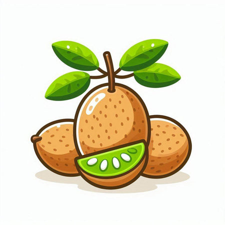 Kiwi fruit isolated on white background. Vector cartoon illustration.のイラスト素材