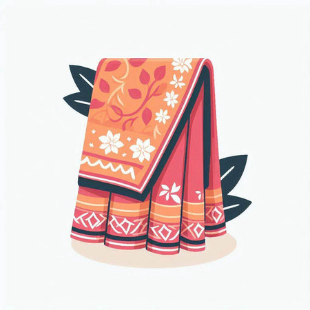 Hand drawn doodle indian towel isolated on white background.のイラスト素材