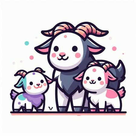 Cute goat family on white background. Vector illustration in cartoon style.のイラスト素材