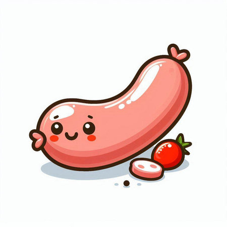 Sausage cartoon character on white background. Vector illustration of sausageのイラスト素材