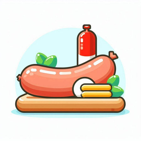 Sausage on a cutting board. Sausage icon. Vector illustrationのイラスト素材