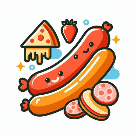Sausages, ketchup, mustard and mayonnaise. Vector illustrationのイラスト素材