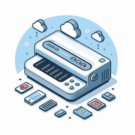 Isometric 3D vector illustration of a printer with buttons and buttonsのイラスト素材