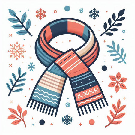 Winter scarf with snowflakes. Vector illustration in doodle style.のイラスト素材