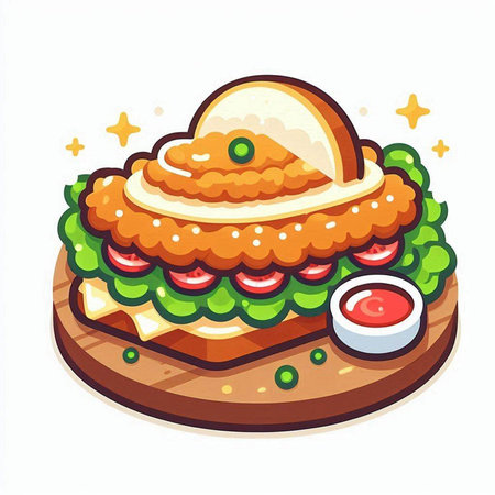Sandwich with chicken and vegetables on a white background. Vector illustration.のイラスト素材