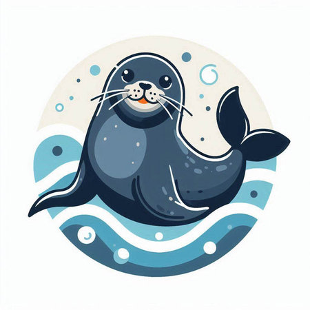 Cute seal in the sea. Vector illustration on white background.のイラスト素材