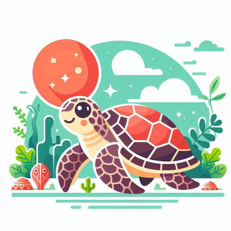 Cute cartoon sea turtle. Vector illustration in flat cartoon style.のイラスト素材