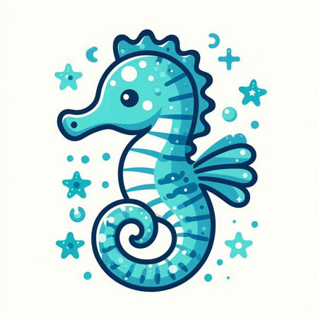 Cute cartoon seahorse. Hand drawn vector illustration isolated on white background.のイラスト素材