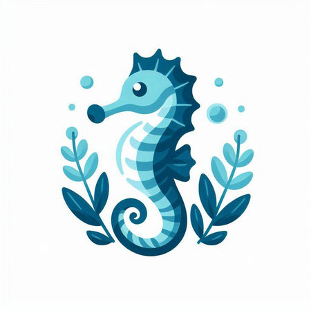 Sea horse with leaves and bubbles. Vector illustration on white background.のイラスト素材