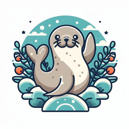Cute seal in the forest. Vector illustration for your design.のイラスト素材
