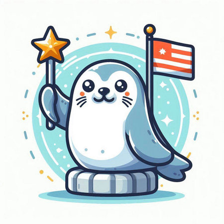 Penguin with flag of United States of America. Vector illustration.のイラスト素材