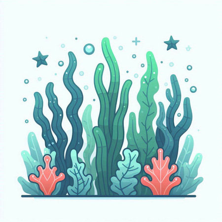 Underwater seaweed vector illustration. Underwater plants in flat style.のイラスト素材
