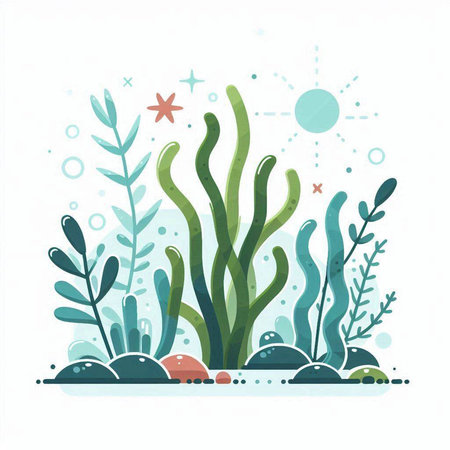 Sea plants. Underwater world. Vector illustration in flat style.のイラスト素材