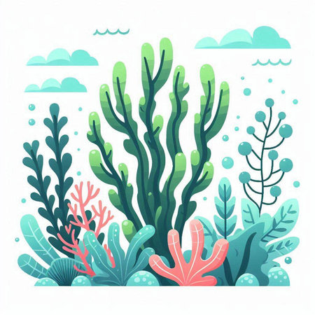 Coral reef vector illustration. Underwater plants and seaweed.のイラスト素材