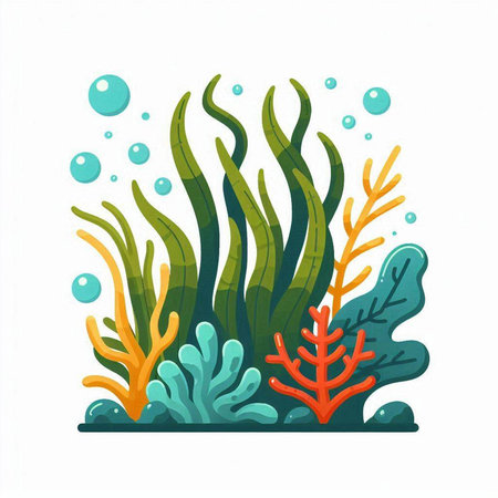 Coral reef, seaweed, algae, water plants. Underwater world. Vector illustration.のイラスト素材