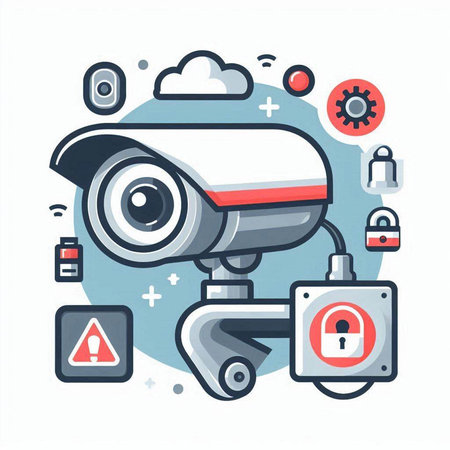 CCTV security camera icon in flat design style. Vector illustration.のイラスト素材