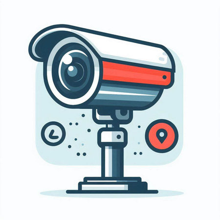 Vector illustration of security camera on white background. Modern flat design.のイラスト素材