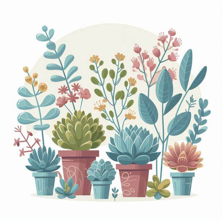Cute hand drawn vector illustration of succulents in pots.のイラスト素材