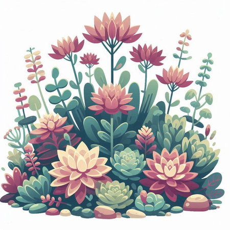 Vector illustration of succulents. Succulents background.のイラスト素材