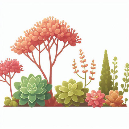 Flower garden with succulents and cactuses. Vector illustration.のイラスト素材