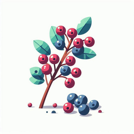 Holly berries on a branch. Vector illustration in cartoon style.のイラスト素材