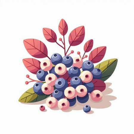 Blueberry berries and leaves isolated on white background. Vector illustration.のイラスト素材