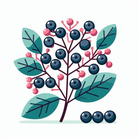 Branch with berries and leaves. Vector illustration in flat style.のイラスト素材