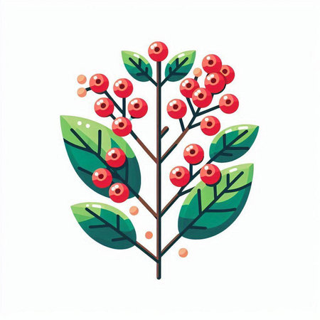 Holly berry with leaves isolated on white background. Vector illustration.のイラスト素材