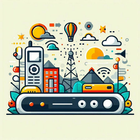 Vector illustration of modern flat line design concept of smart city and wireless communicationのイラスト素材