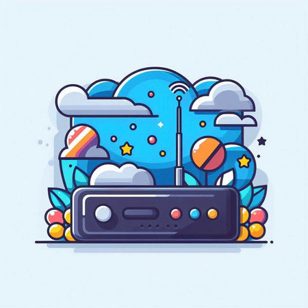 Vector illustration of cloud computing technology with wireless router. Flat line art style design for web, site, advertising, banner, poster, board and print.のイラスト素材