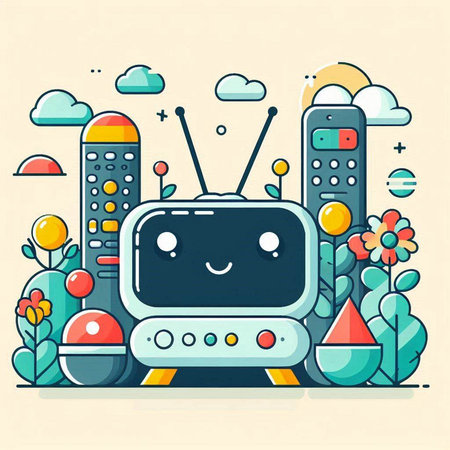 Cartoon vector illustration of retro tv set. Colorful line art design.のイラスト素材