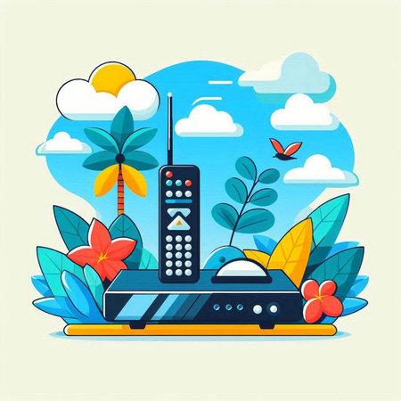 Vector illustration of a flat design of the remote control on the background of nature.のイラスト素材