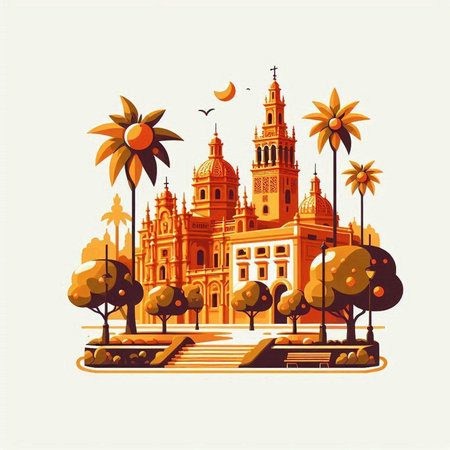 Vector illustration of the famous Spanish city of Seville, Spain.のイラスト素材