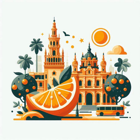 Vector illustration of Barcelona, Spain. Travel and tourism concept in flat style.のイラスト素材