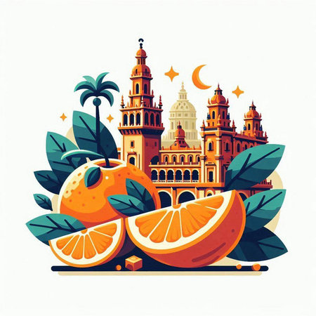 Vector illustration of famous landmarks of Spain. Travel and tourism concept.のイラスト素材