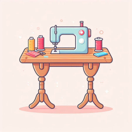 Sewing machine on the table. Vector illustration in cartoon styleのイラスト素材