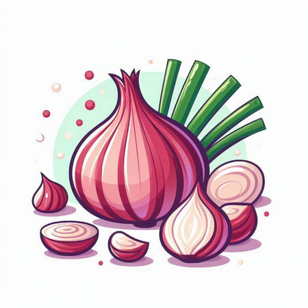 Illustration of onions and garlic on white background. Vector illustration.のイラスト素材
