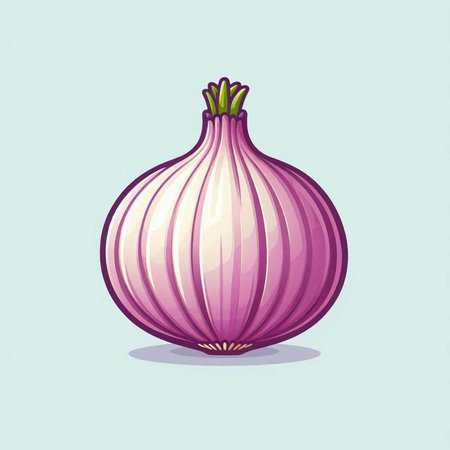 Illustration of a fresh red onion on a light blue background.のイラスト素材