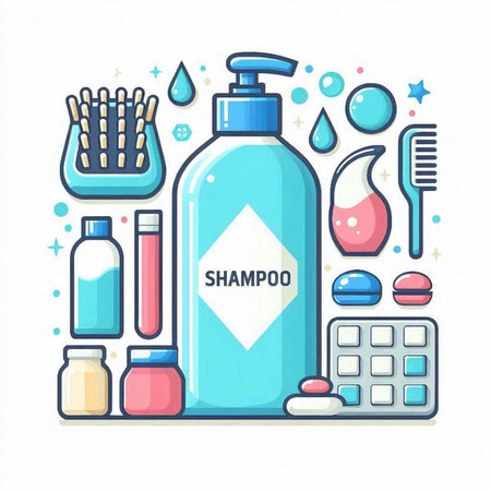 Cosmetics and bathroom items. Vector illustration in flat line style.のイラスト素材