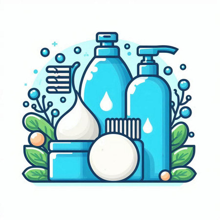 Cream, lotion, shampoo, soap, shower gel. Vector illustration.のイラスト素材