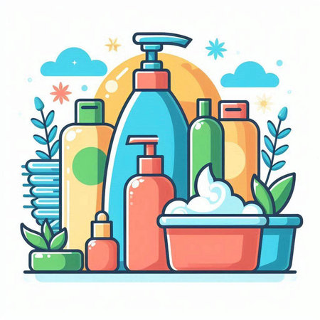 Vector illustration of cosmetic products. Body care, skin care concept.のイラスト素材