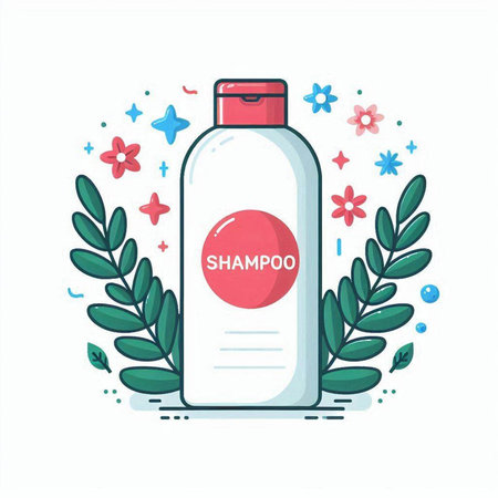 Shampoo bottle with label. Vector illustration in flat cartoon style.のイラスト素材