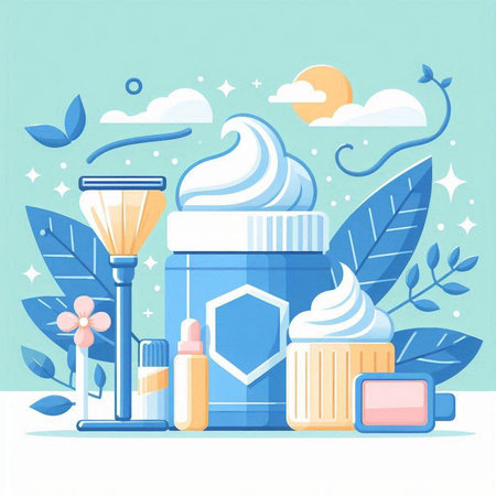 Cosmetic cream jar with beauty products. Vector illustration in flat styleのイラスト素材