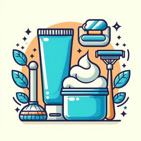 Vector illustration of skin care products. Shaving gel, lotion, cream.のイラスト素材
