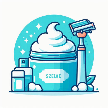 Vector illustration of shaving cream in a jar. Flat line style.のイラスト素材